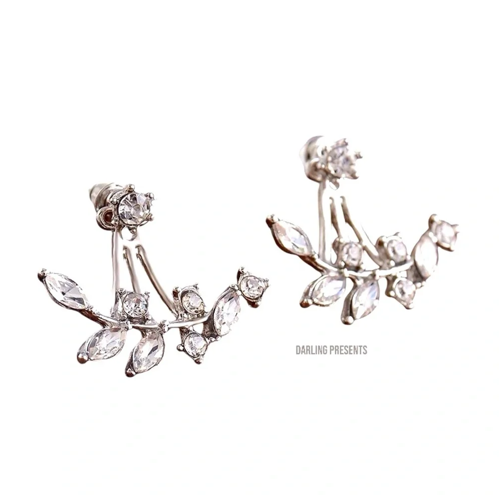 Crystal Double Sided Earrings Women Color Silver